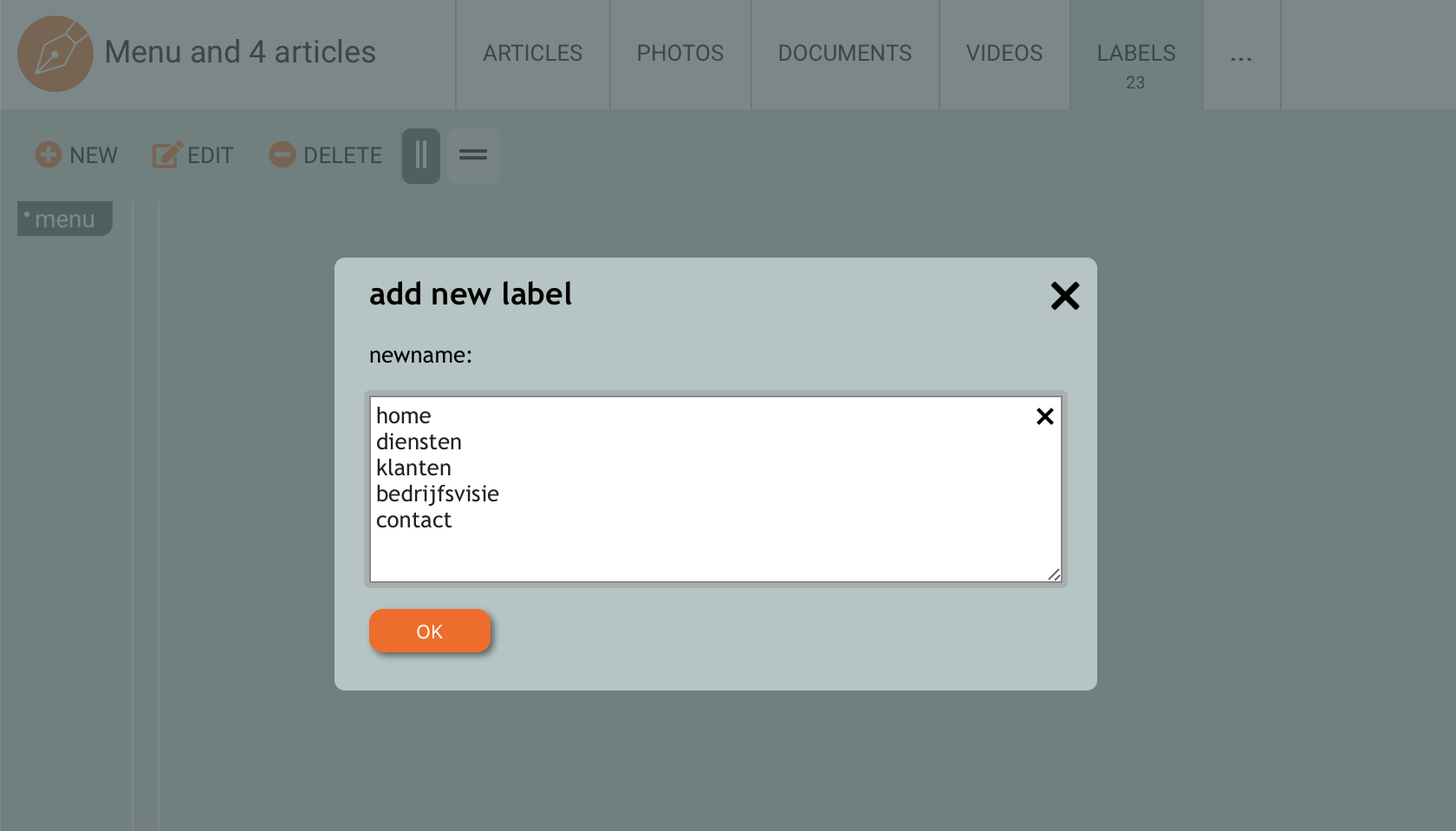Add 5 sublabels to label 