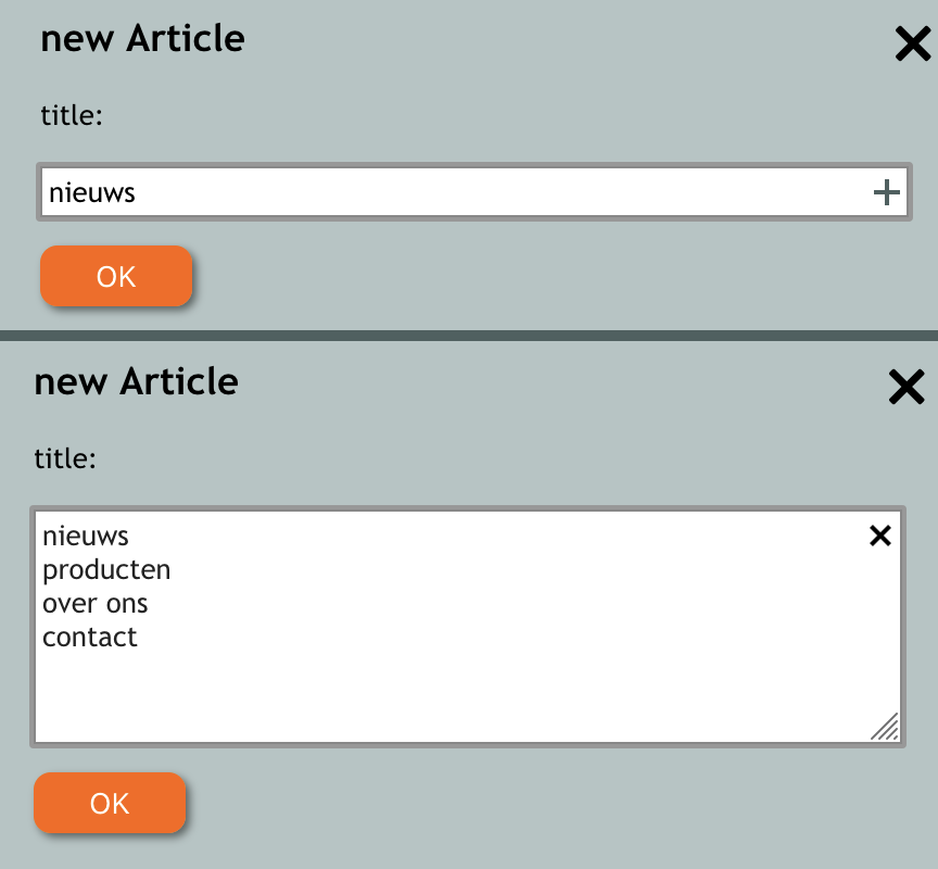 Je kunt ook meerdere artikelen tegelijk aanmaken door op het plusje te klikken en in het grotere vak meerdere titels in te vullen.